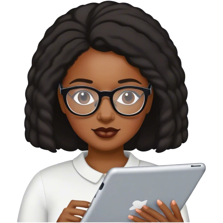 Black woman with glasses using iPad  emoji