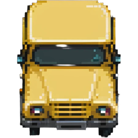 classic yellow school bus with black details, pixel art style emoji