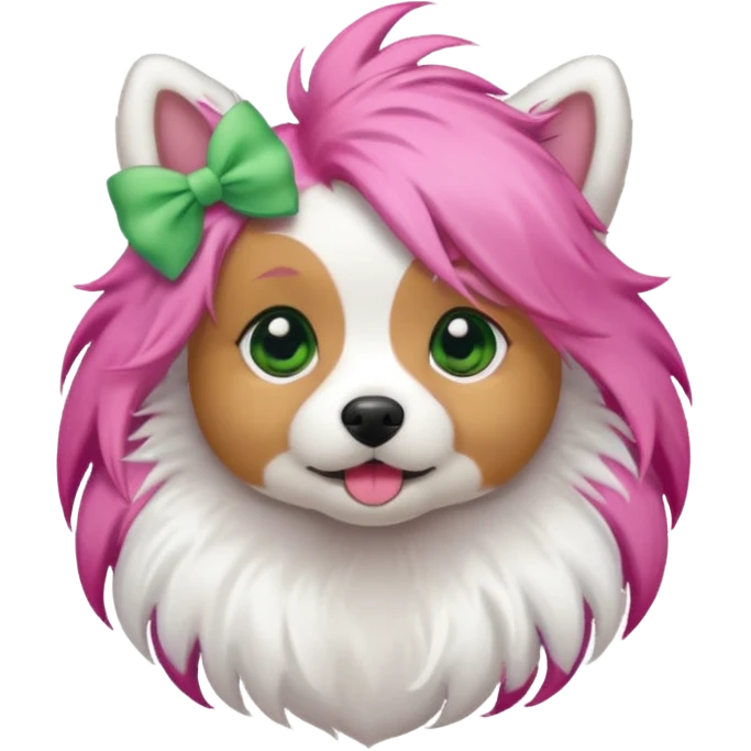 dog with pink hair and green bow on head emoji