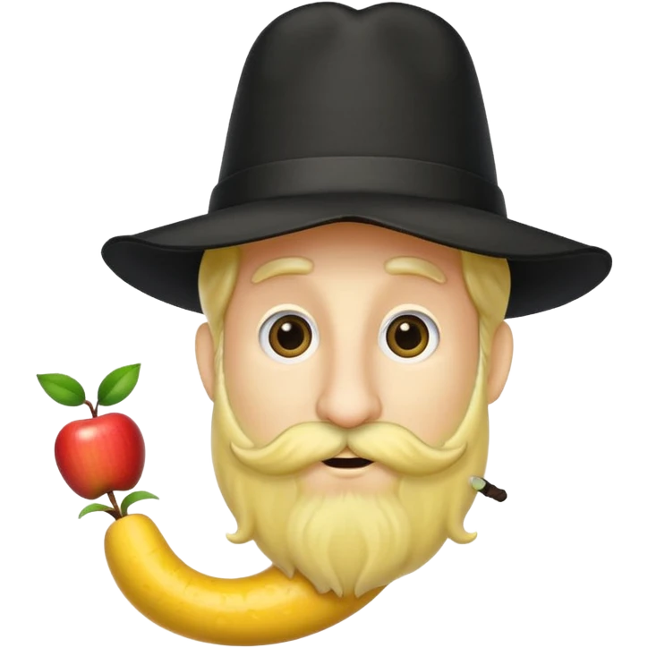 Yellow rabbi apple emoji with hat and wavy side hair and longue phallic nose emoji