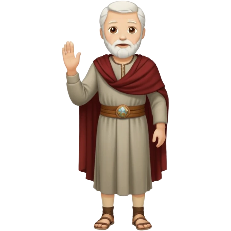 El anciano: persona noble y bondadosa, ropa normal es decir, ni de persona millonaria ni de persona sin dinero, pelo blanco, barba corta blanca. cuerpo entero de la época púnica emoji