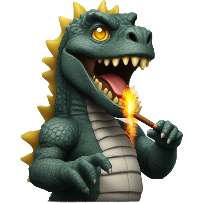 Yellow eyed Godzilla cartoon with cigar in mouth  emoji