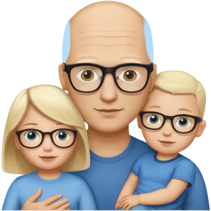 Eigene Familienbild mit 3 Personen; Mutter dunkle Augen und dunkle lange Haare mit Brille; Vater mit Glatze und Blaue Auge, kleinkind mit blonden Haaren und dunklen Augen emoji