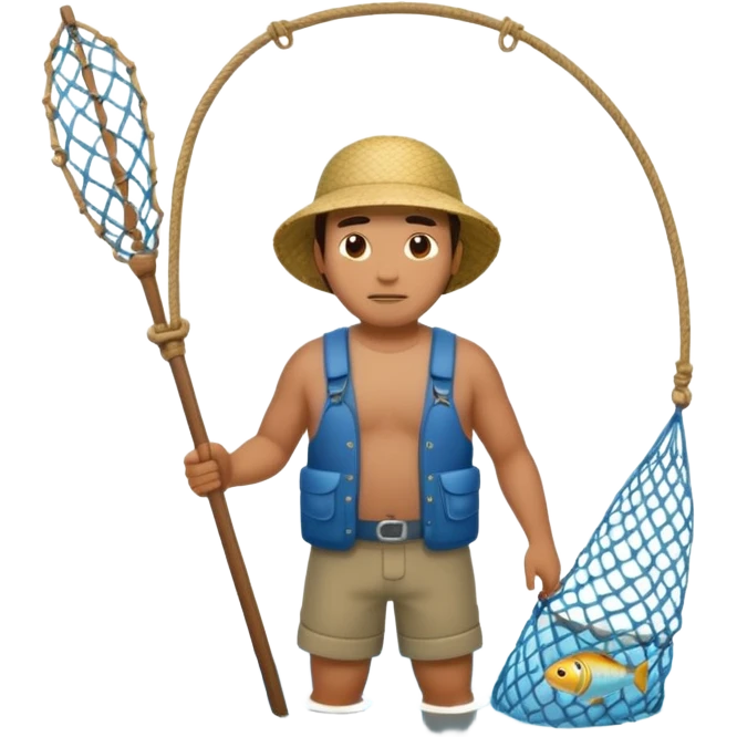 a Polynesian fisherman standing in the water with a large net full of fish emoji