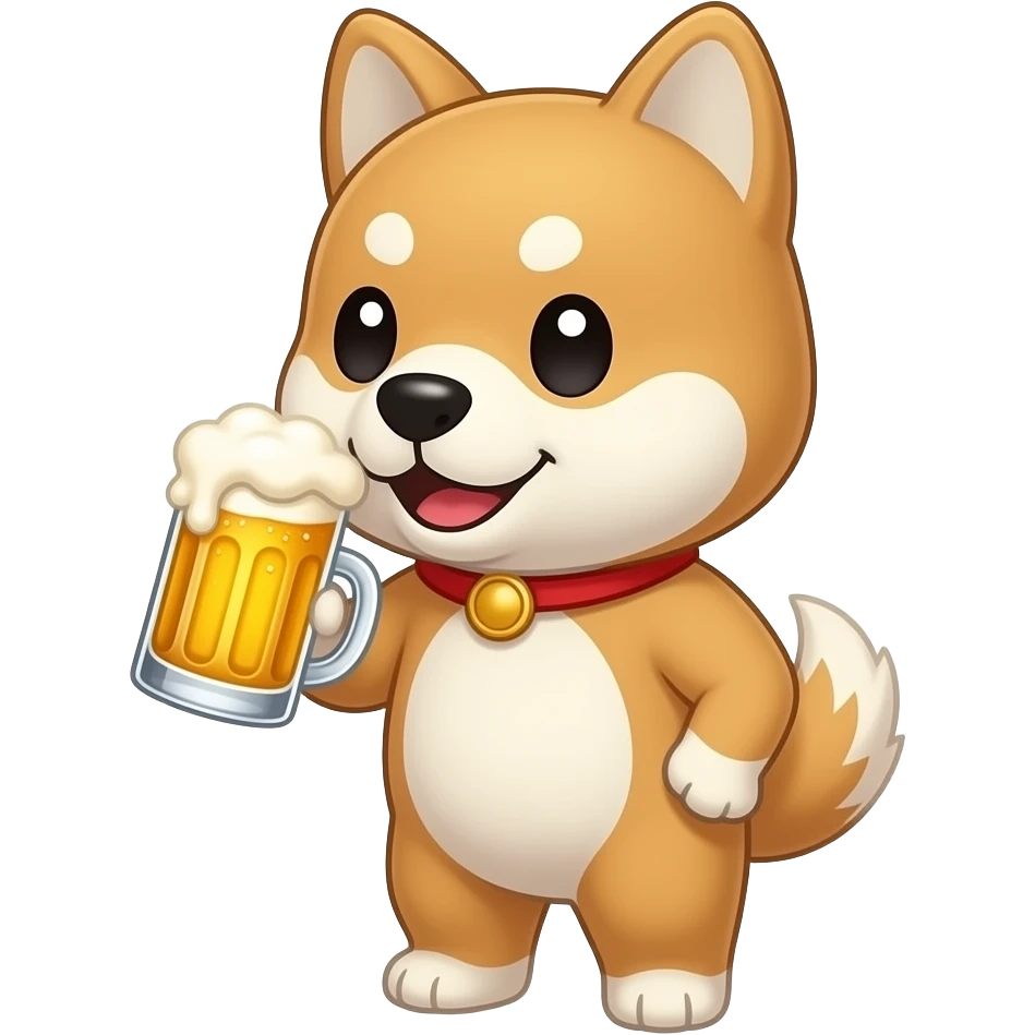 Hachiko dog in chibi cute animation standing while drinking beers emoji