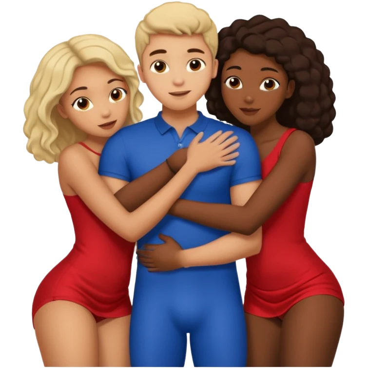 one american italian young man surrounded by three african women with large butts hugging him and each other and grabbing his crotch emoji