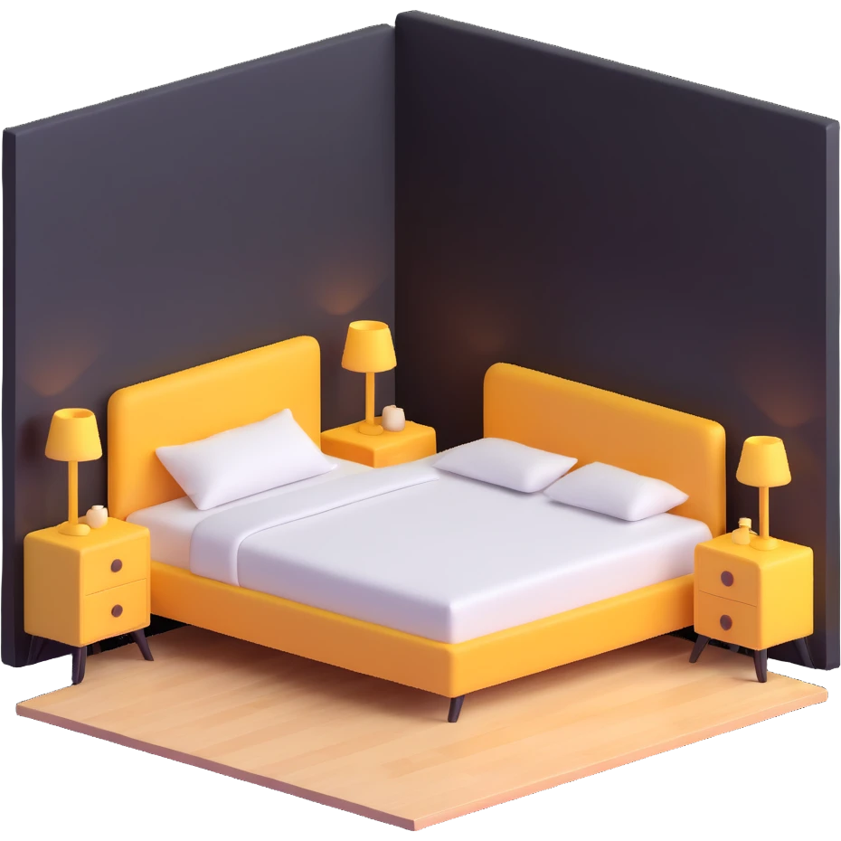 simple bedroom with white walls, bed, nightstand and dresser emoji