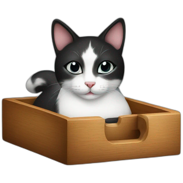 Black white cat in a wooden tray emoji