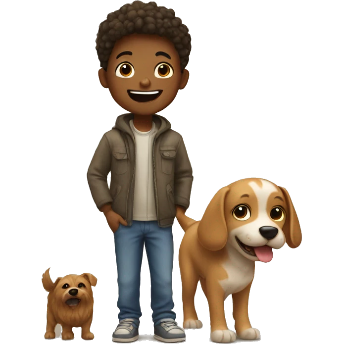boy with dog smiling indoors emoji