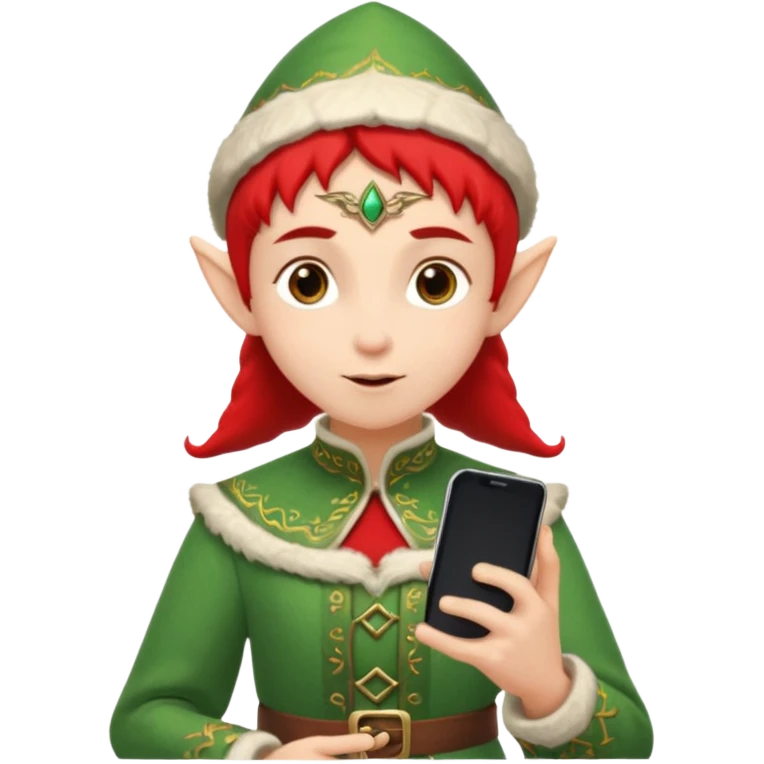 elf with russia custome dress and smartphone, red emoji