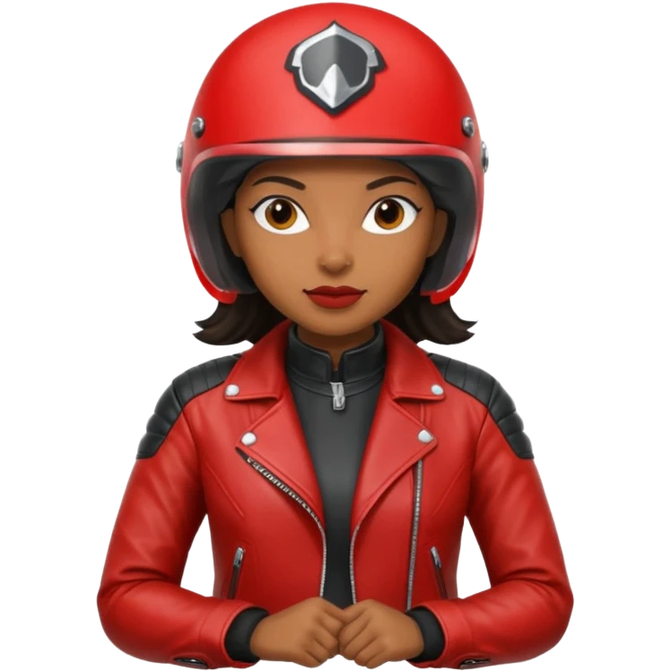 Motorbiker black woman with red leather jacket emoji
