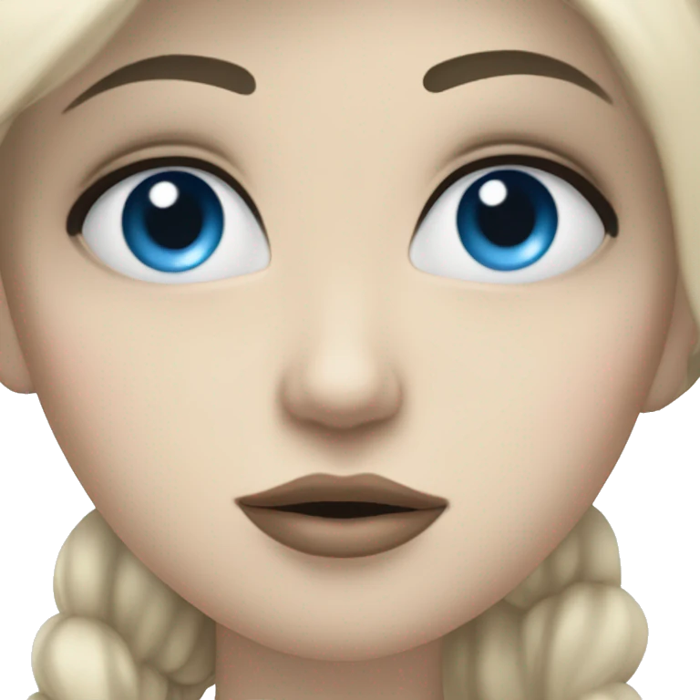 pale girl with blue eyes, and black hair, catching a kiss emoji