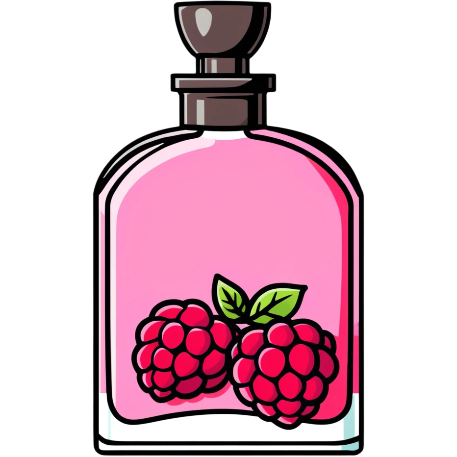 AVON women's perfume bottle next to a red raspberry bottle emoji