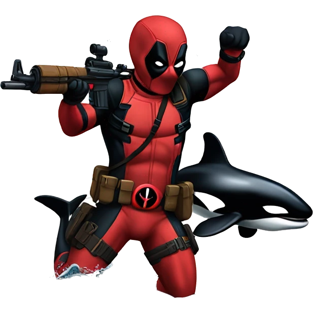 Deadpool shooting an orca emoji