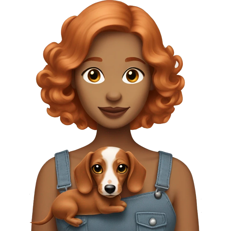 Redhead 👩🏼‍🦰 women with puppy longhair dachshund cream colours in front of her emoji