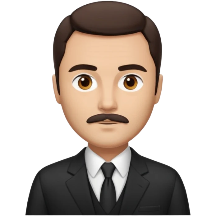 John Saxon with dark brown hair and short mustache, black suit, light tan skin emoji