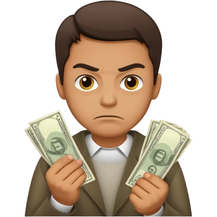 a guy who holds his money in his hands and looks angrily because he doesn't want to share it with anybody, he is a cheapskate  emoji