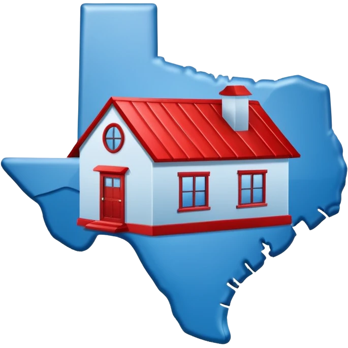 Texas map shape with a modern glossy blue home emoji