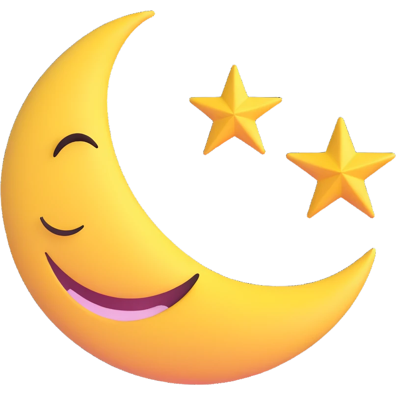 a winking crescent moon with a star emoji