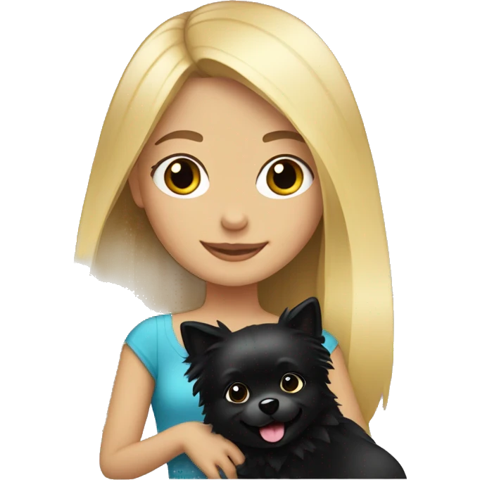 blond girl with black pomeranian in her arms  emoji