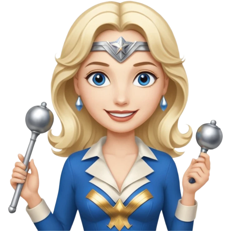 Blonde blue eyes Wonder Woman holding bell and short white orchestra conductor’s baton  emoji