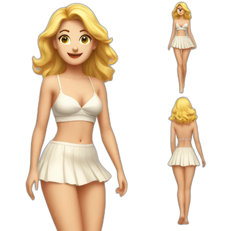 full body back view curvy caucasian beauty in small skirt lifted by the wind bikini emoji