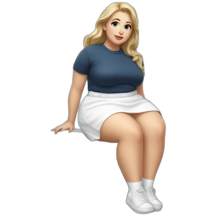 hyperrealistic-full-body-caucasian-curvy-beauty-sitting on the ground-small white-skirt-white knickers white socks emoji