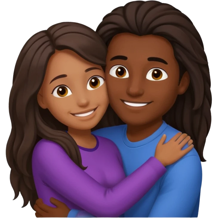 dark skin girlfriend hugs mixed boyfriend with long hair  emoji