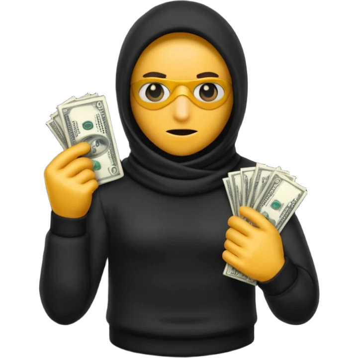 Robber with money na mão direita com uma blusa de frio preta  emoji