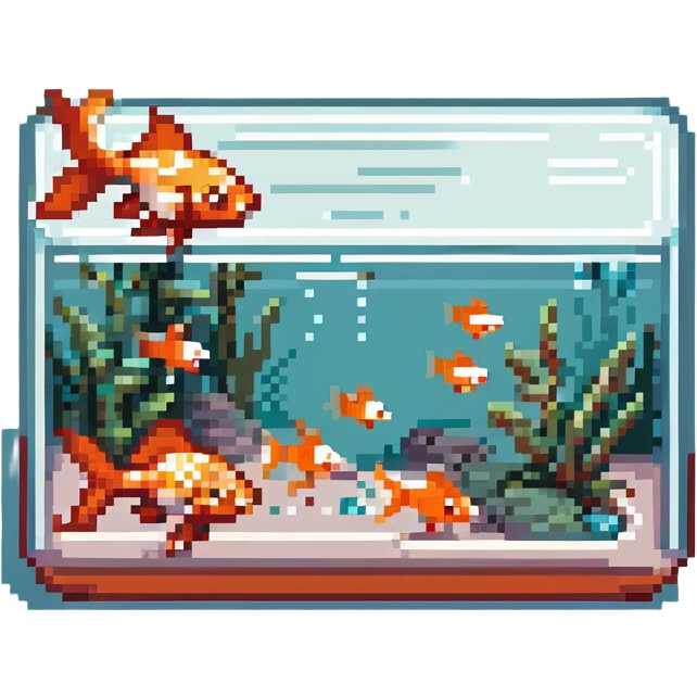 A red-haired cat and a goldfish aquarium emoji
