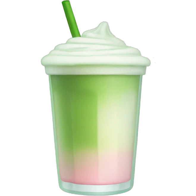 Clear cup with light pink drink, matcha foam on top emoji