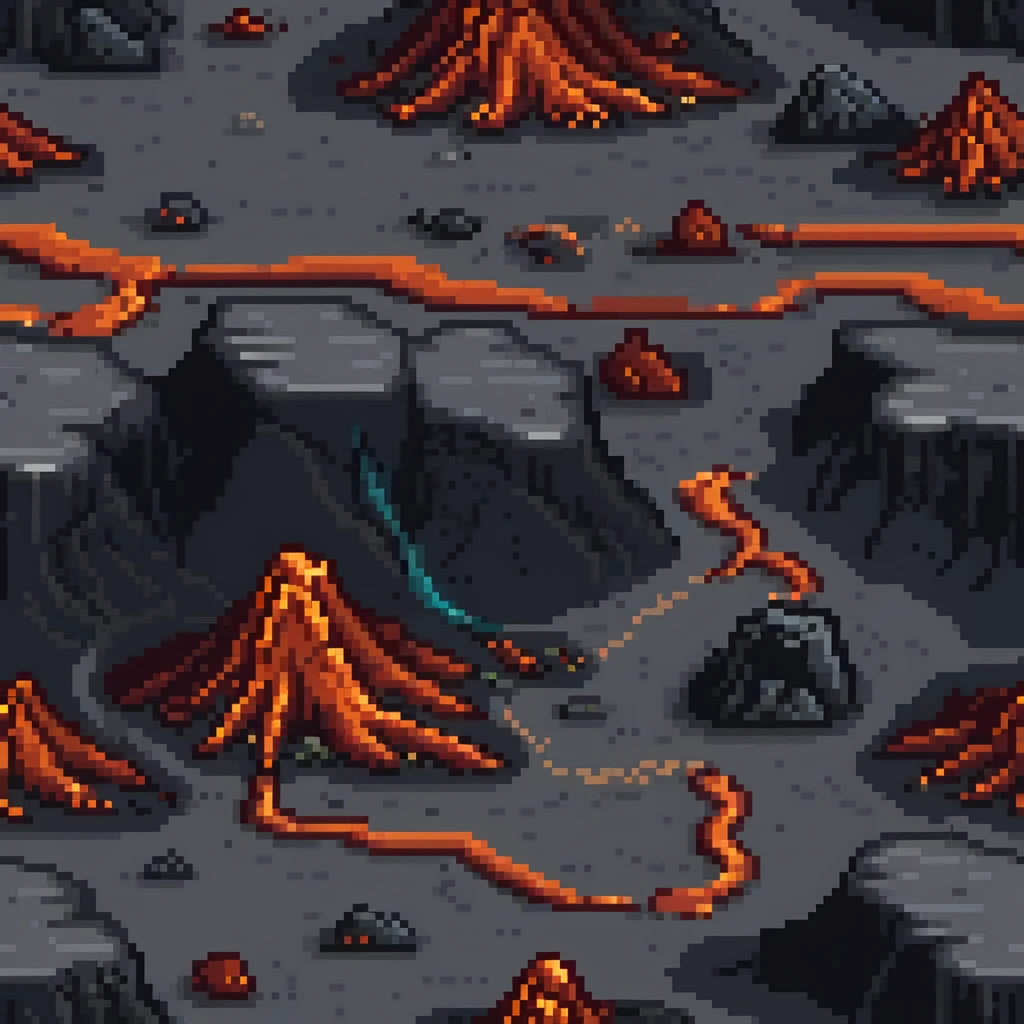 Volcanic wasteland with lava rivers and obsidian formations emoji