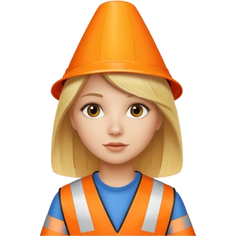 Blond girl wearing traffic cone emoji