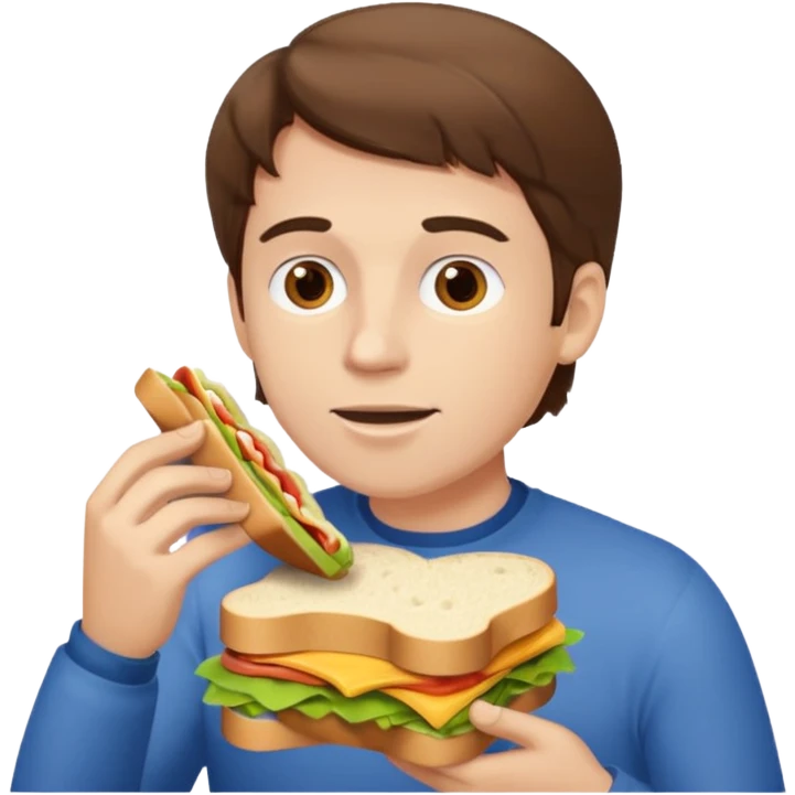 white man, brown hair, eating  emoji