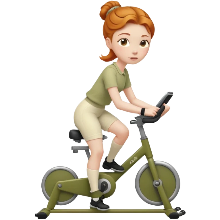 Ginger girl chignon riding olive green stationary bike cream outfit emoji