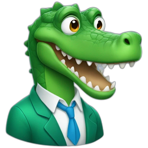 Professor crocodile wearing blue without hat and smiling emoji