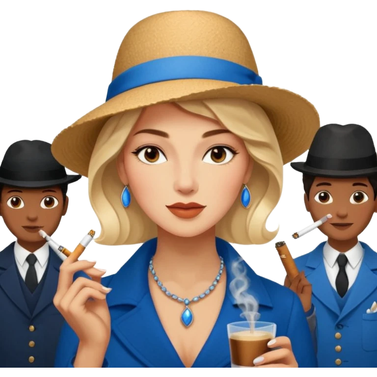a woman with a slight smile smoking a cigarrette while holding a blue hardcover of Anna Karenina by Liev Tolsoi in a cafeteria full of queer people being nice and ordering specialty coffee from nigeria emoji