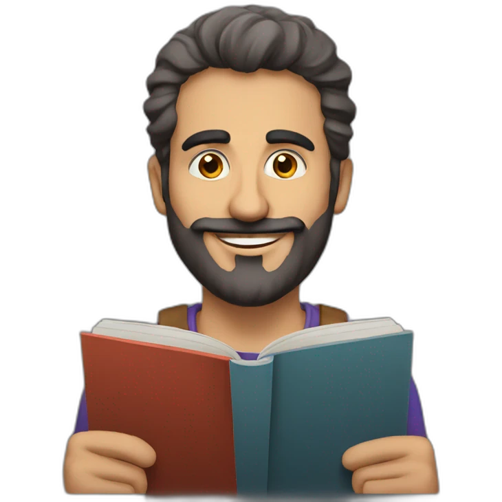 Armenian men reading book and looking at camera and smiling  emoji