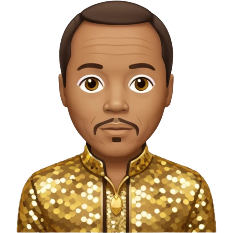 Quincy Jones with dark brown hair, gold sequin outfit  emoji
