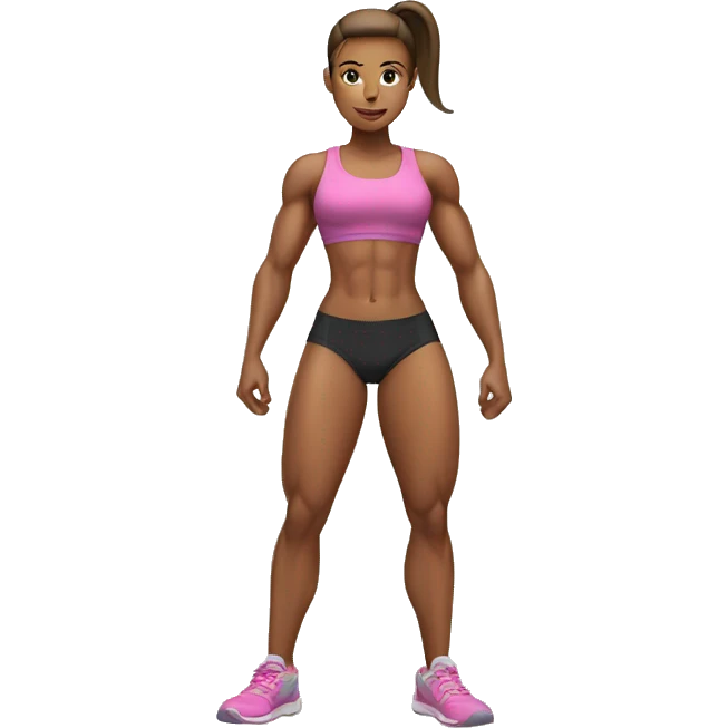 muscular gym girl withe skin, ponytail emoji