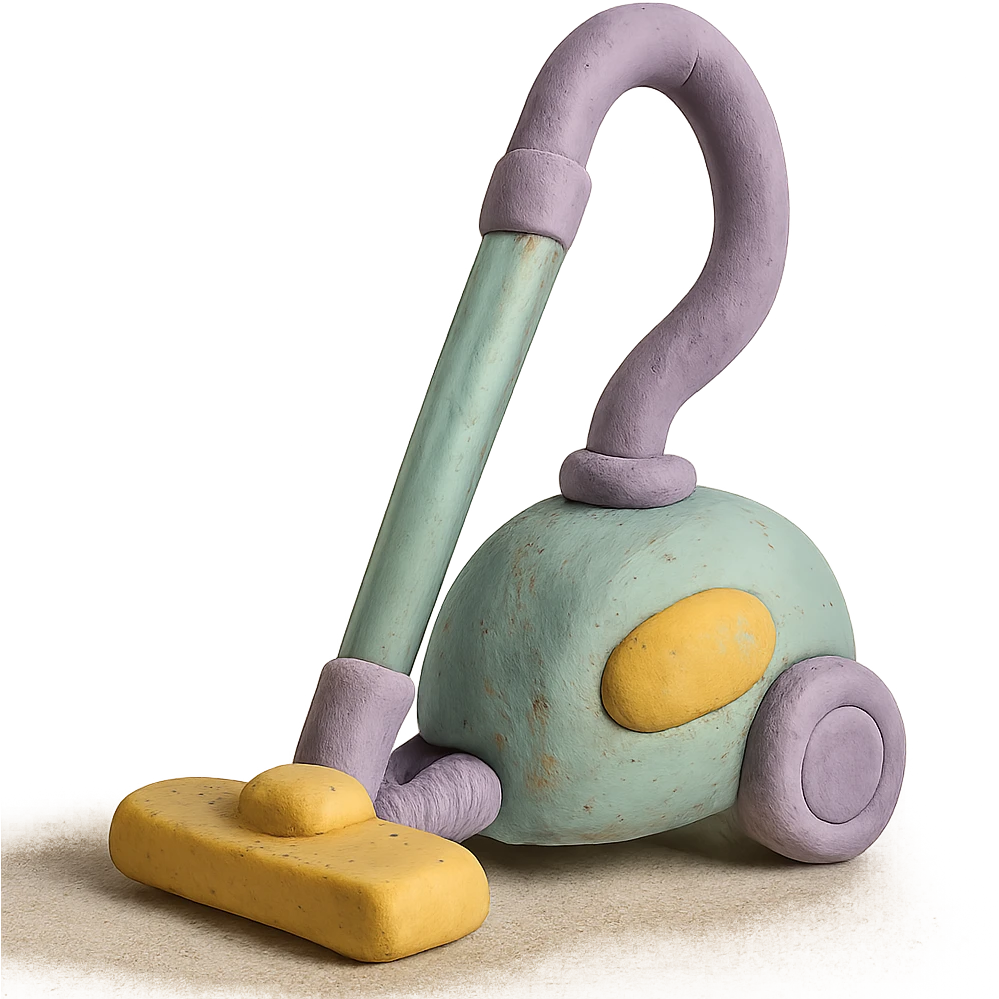 close-up of a vacuum cleaner in claymation style with pastel colors, visible fingerprints, detailed texture emoji