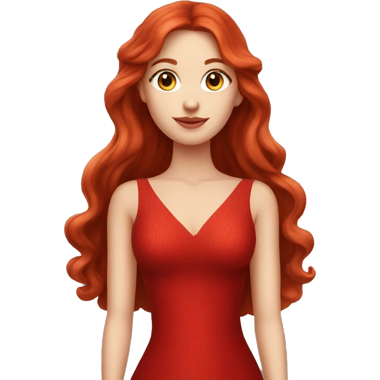 Fair-skin-elegant-girl-in-red-long-dress-with-long-red-hair emoji