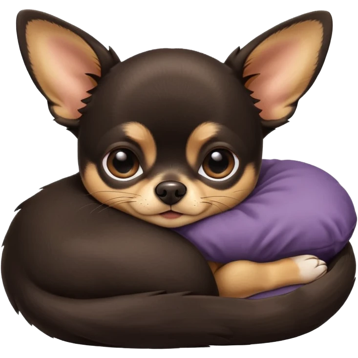 A high-resolution photo-realistic digital illustration of a cute black and tan chihuahua with big eyes shut sleeping lazily. emoji