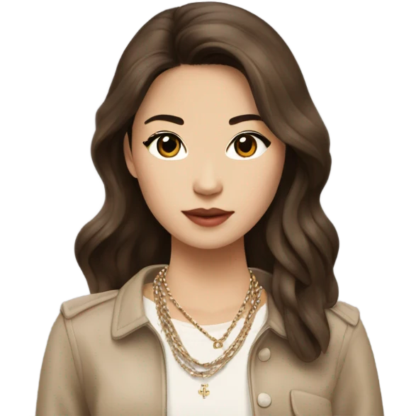 Realistic brown hair Chanel Asian Girl with Birkin bag and Chanel necklace emoji