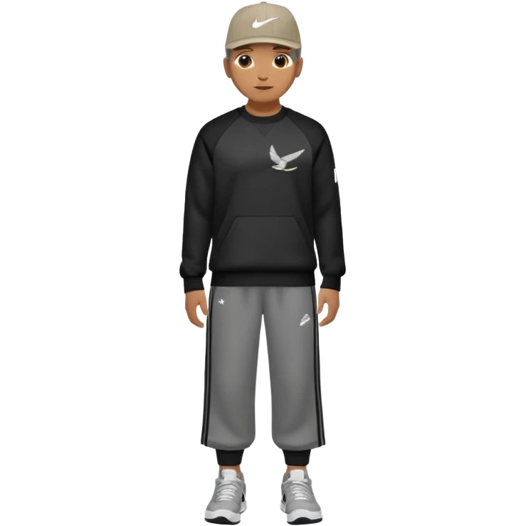 Crea Un Emoji Con Cuerpo Completo Que Sea Hombre Con Corte Alucin Y Una Gorra De Nike, Unos Zapatos Campus Adidas, Suéter Negro De LA,  Un Pantalón Con Palomas Estilo Bellaco O Ancho emoji