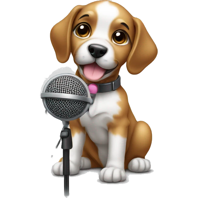 Baby dog in audio studio with microphone emoji