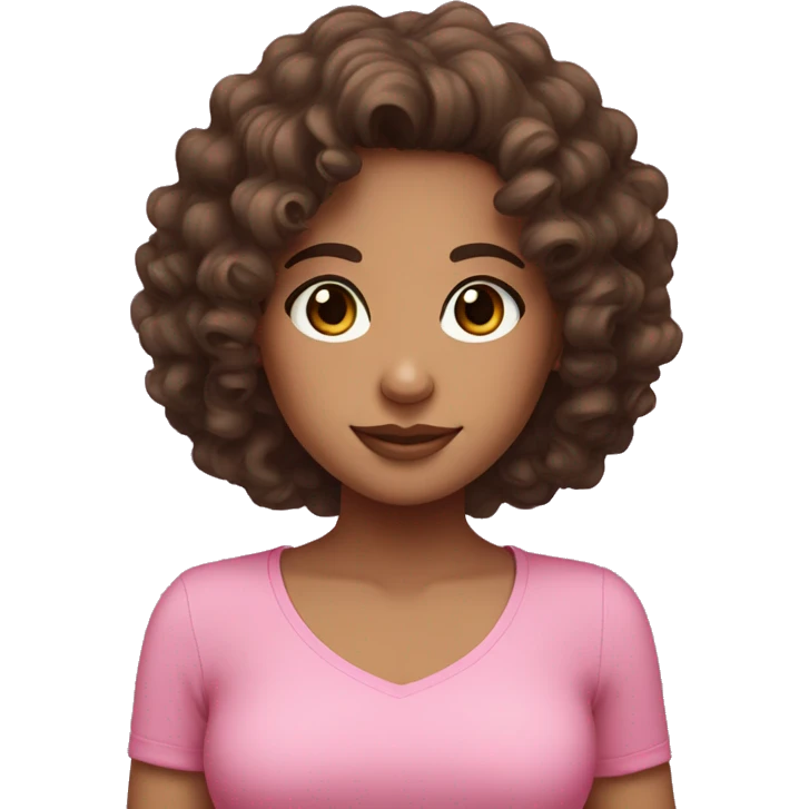 curly and wavy brunette girl with brown eyes and a pink top emoji