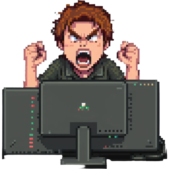 A person working on a computer and yelling angrily, representing a Yandex Market employee working and shouting at customers emoji