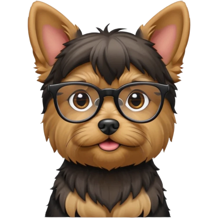 smart Yorkshire Terrier wearing glasses, looking clever and alert, cute emoji style emoji