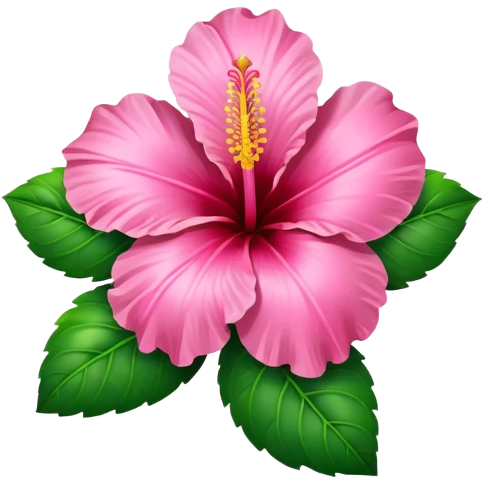 Pink Hibiscus heart with green leaves emoji